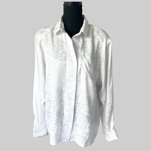 Vintage Kara White Printed Satin Button Down Shirt